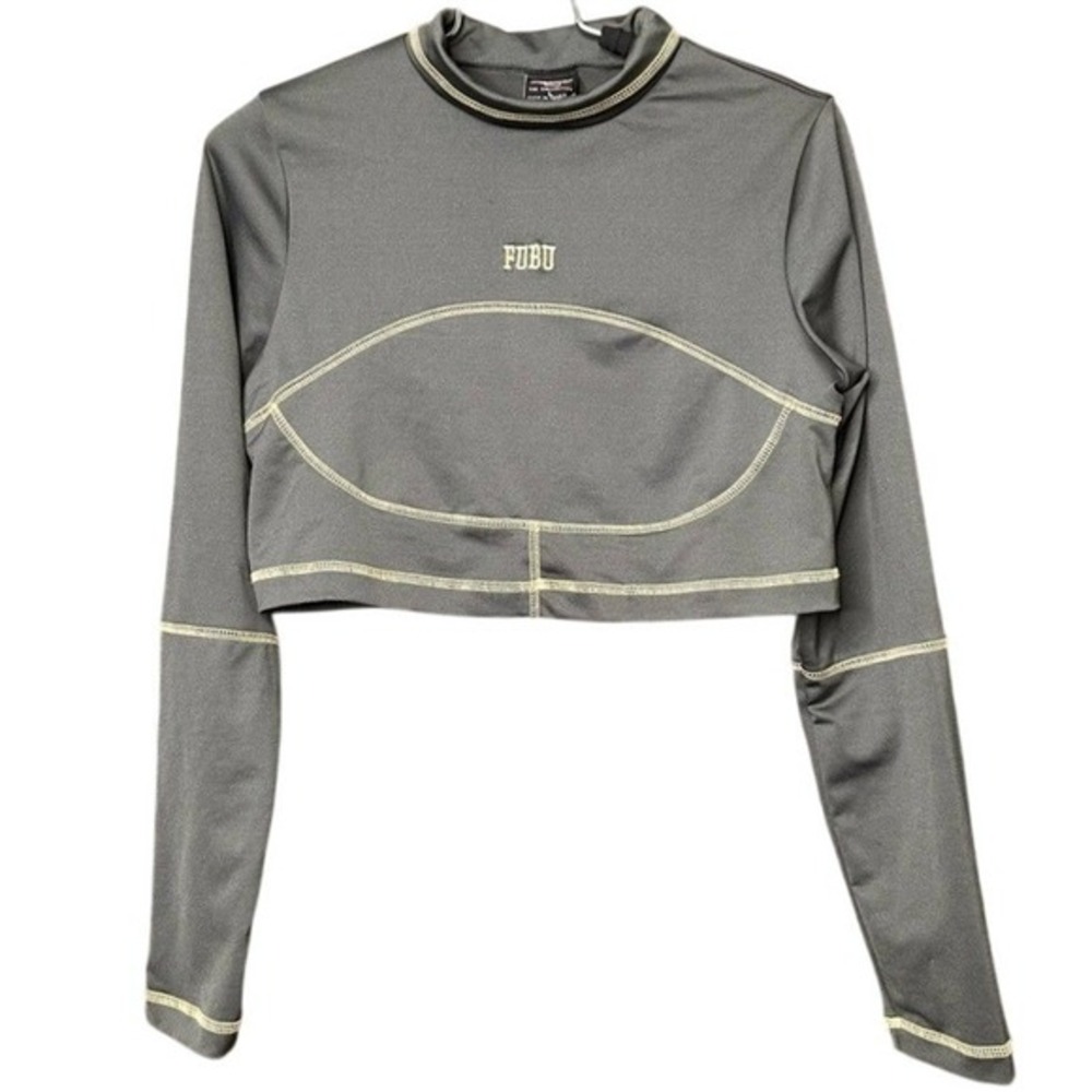 FUBU Athletic Cropped Mock Neck Top Women's Large Contrast Stitching Compression